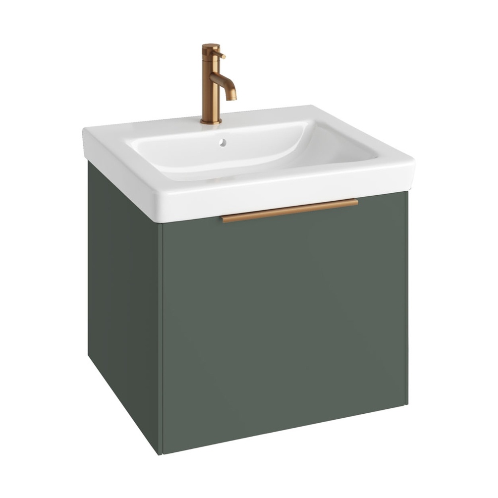 Product Cut out image of the Abacus Concept Simple S3 Sage Green 600mm Basin & Vanity Unit with a Brushed Bronze Furniture Handle